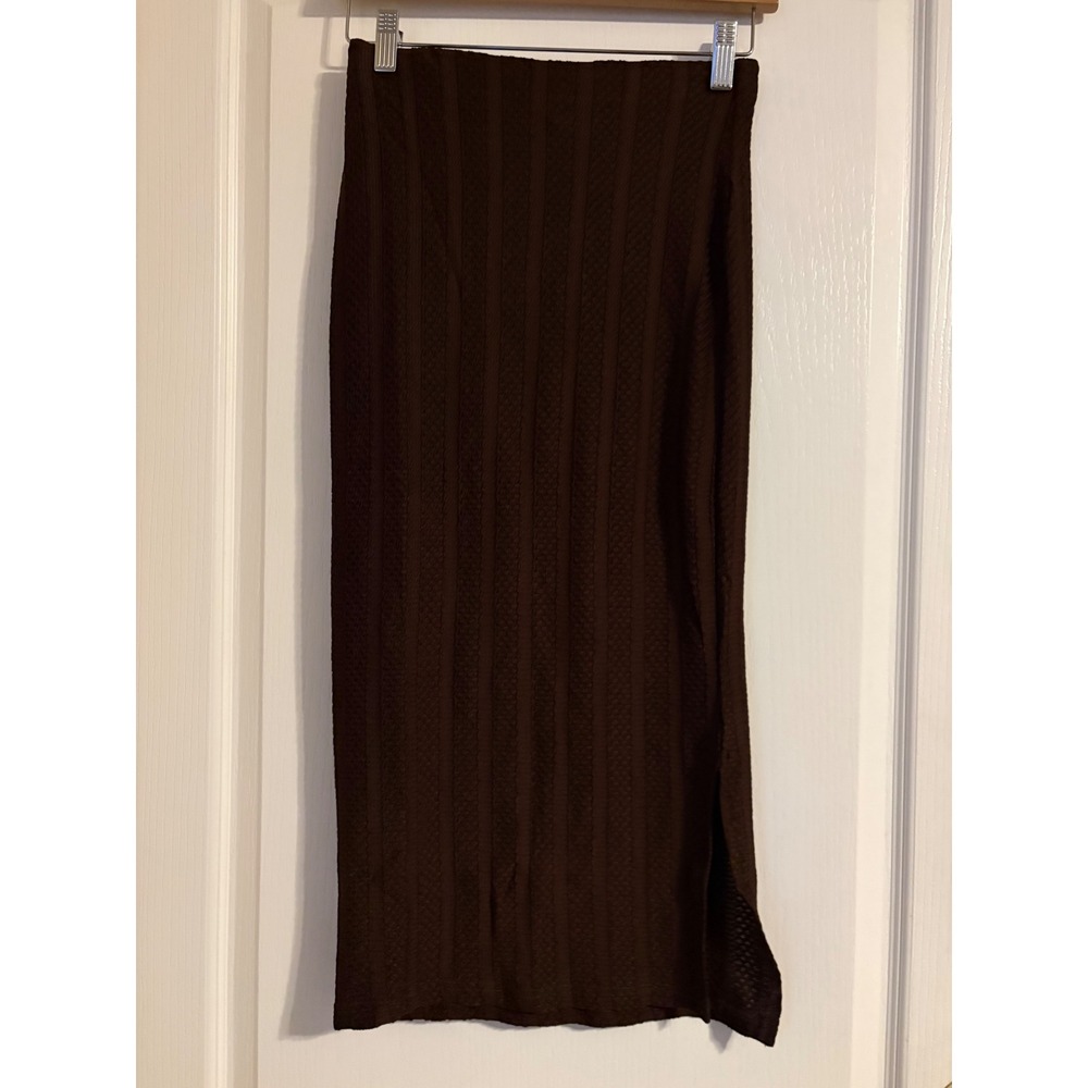 The Work Shop Midi Skirt Womens Medium Brown NEW Textured Knit Side Slit Pencil